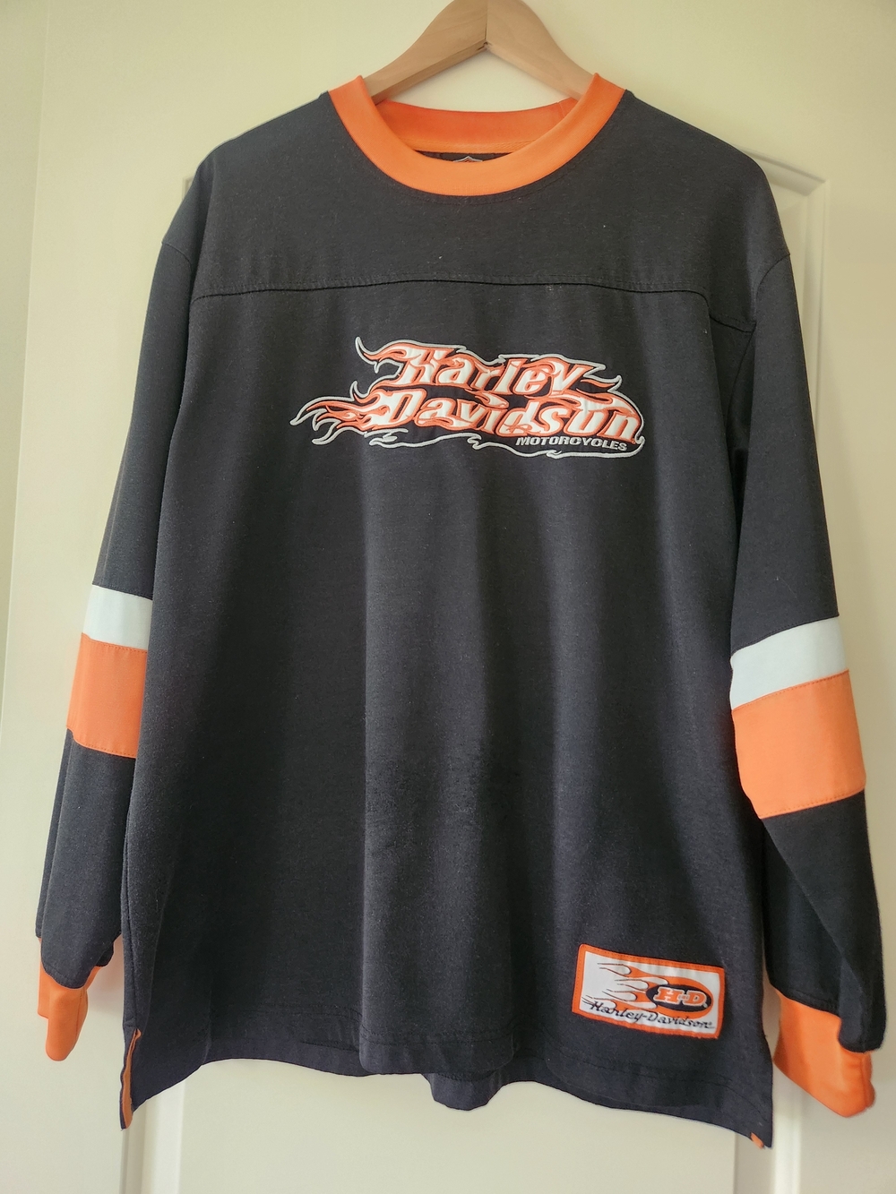 Harley-Davidson Black & Orange Crewneck with White Stripe Accents